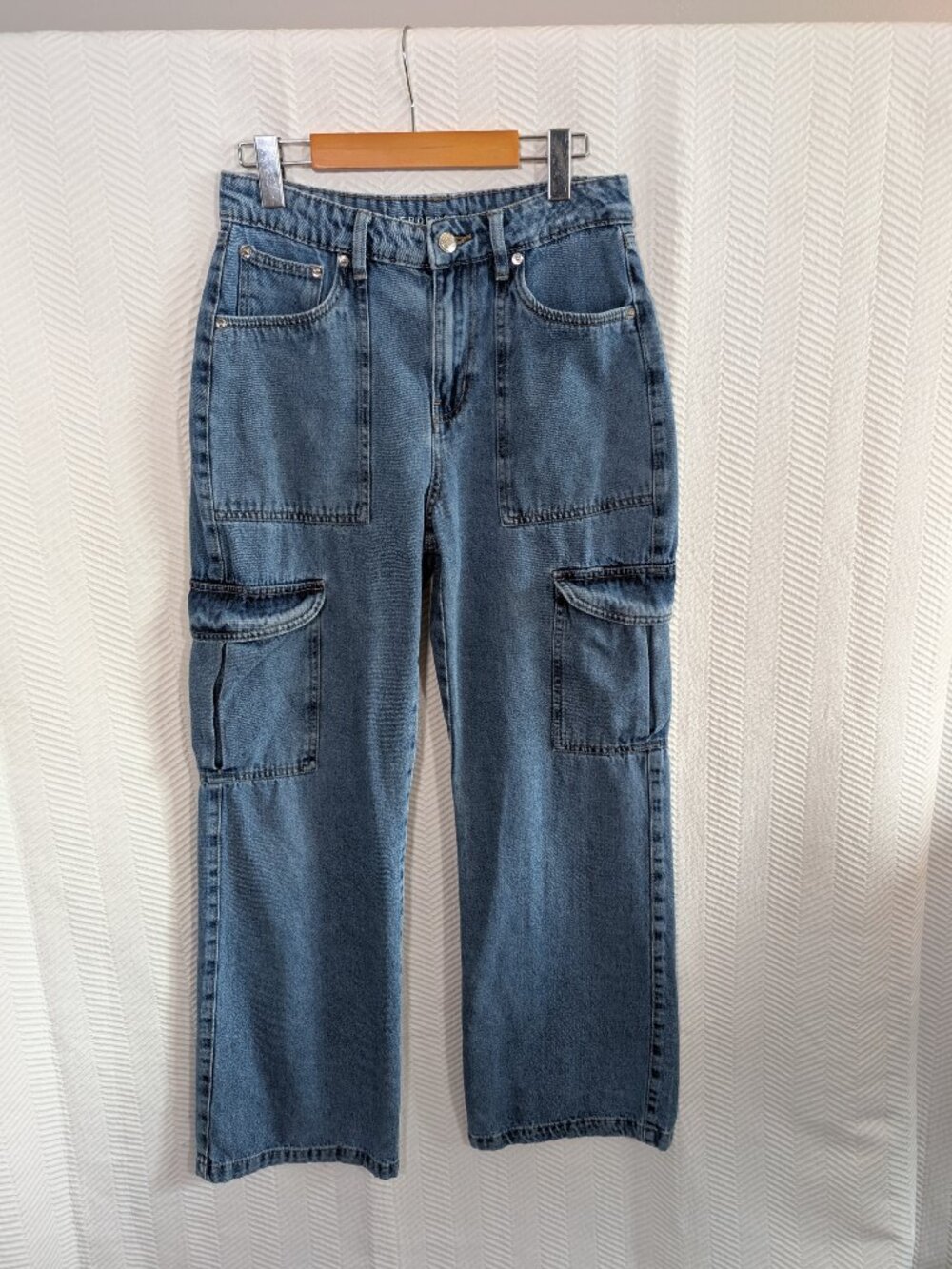 Aeropostale Wide Leg Cargo Jeans Blue Denim Size Small Utility Streetwear Casual